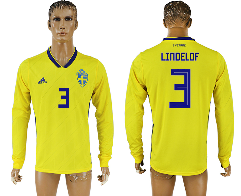 Maillot de foot SWEDEN LONG SLEEVE #3 LINDELOF 2018 FIFA WORLD C